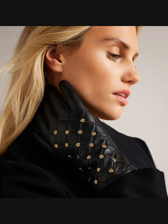Studet Magnolia Studded Μαύρα Γυναικεία Δερμάτινα Γάντια