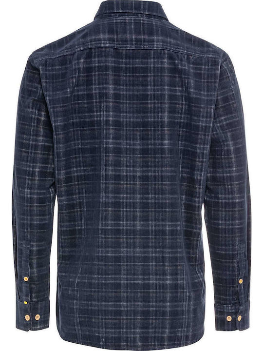 Long-sleeved Corduroy Shirt Checked Blue