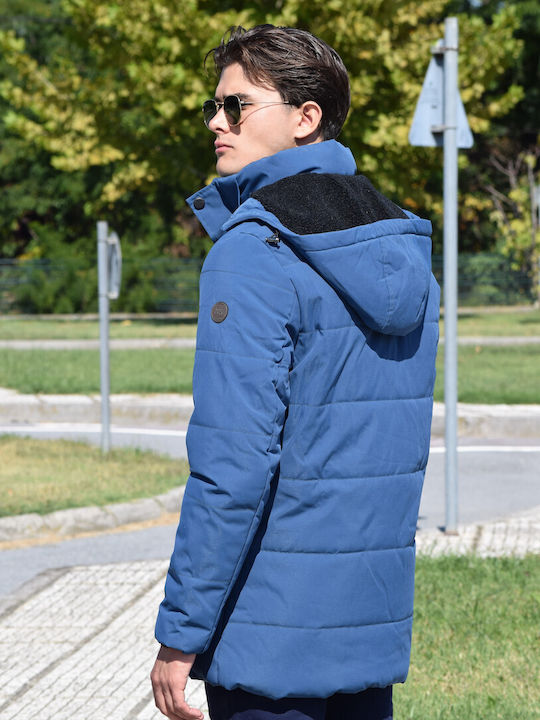 Men's Jacket Jacket Jacket with detachable hood, blue-rose color ( W111)