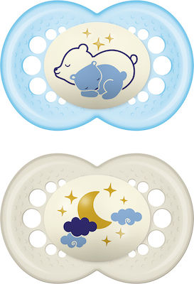 Mam Orthodontic Pacifiers Silicone Bears Light Blue / White Night for 16+ months 2pcs