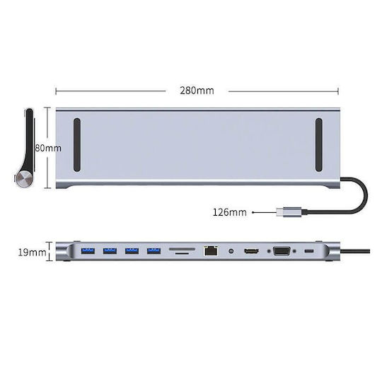 Andowl Q-HU990 USB-C Докинг станция с HDMI 4K PD Ethernet Сребрист