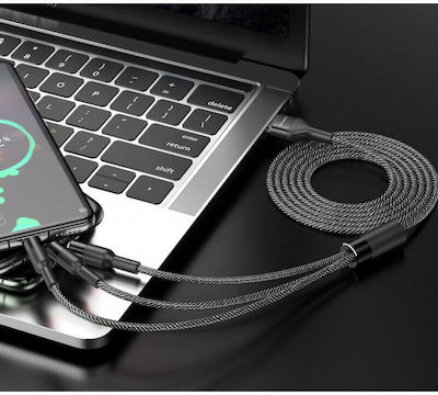 Awei CL-972 Braided USB to Lightning / Type-C / micro USB Cable Μαύρο 1.2m