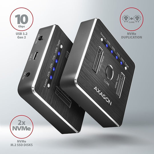 Axagon M.2 Storage Dual Us Docking Station για 2 Σκληρούς Δίσκους PCIe M.2(2230)" / M.2(2242)" / M.2(2260)" / M.2(2280)" με σύνδεση USB-C (ADSA-M2C)