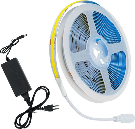 GloboStar Ταινία LED 12V Φυσικό Λευκό Φως 5m Τύπου COB με Τροφοδοτικό