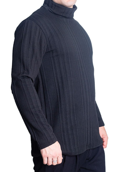 Twin Black Men's Long Sleeve Blouse Turtleneck Black