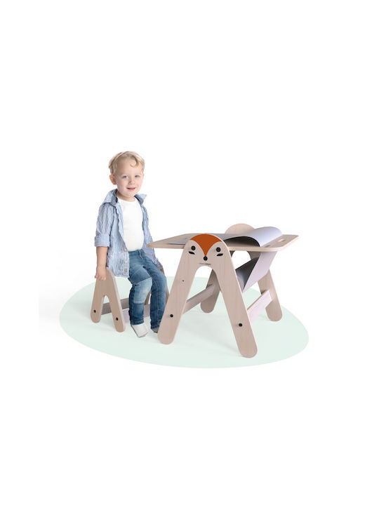 Fox Kids Table and Chairs Set made of Wood Beige Mamatoyz