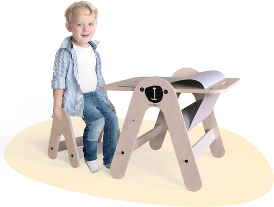 Bear Kids Table and Chairs Set made of Wood Beige Mamatoyz