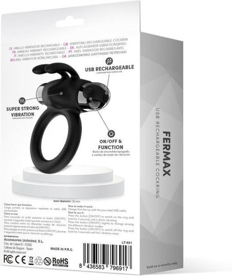 LateToBed Fermax Δονούμενο Δαχτυλίδι Πέους Σιλικόνης Μαύρο LT-691