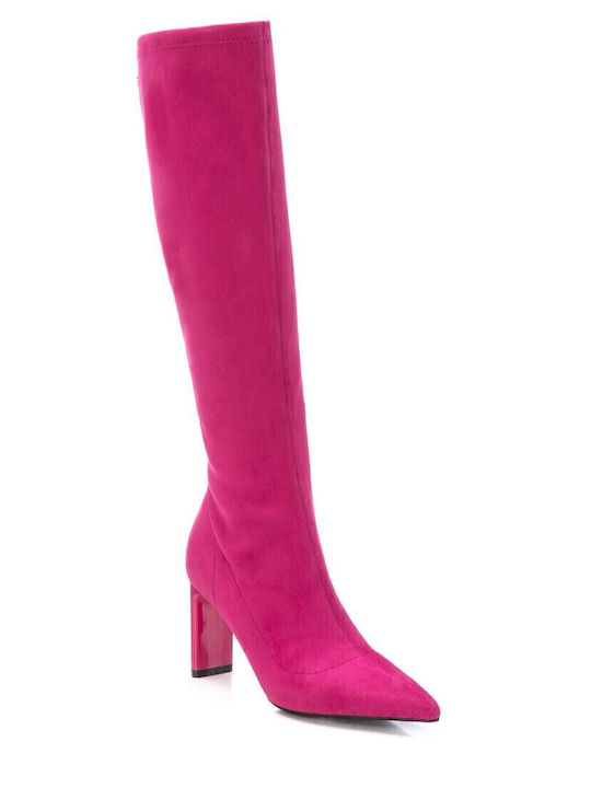 Wildleder Damenstiefel mit hohem Absatz Fuchsie