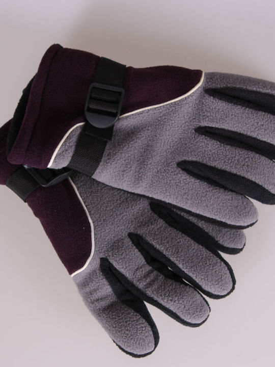 Ανδρικά γάντια μηχανής fleece με ρυθμιζόμενο ζωνάκι μαύρο-γκρι-μωβ one size