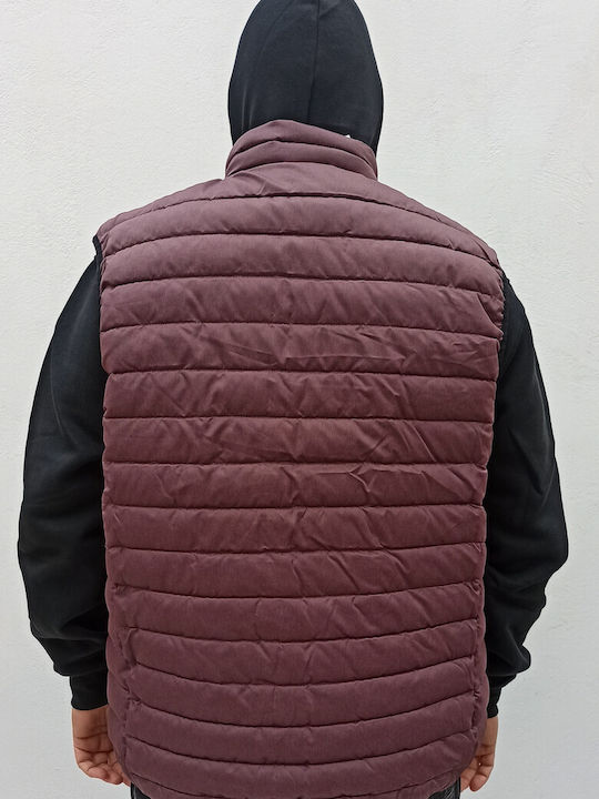 Double Men's Sleeveless Puffer Jacket Wine Red