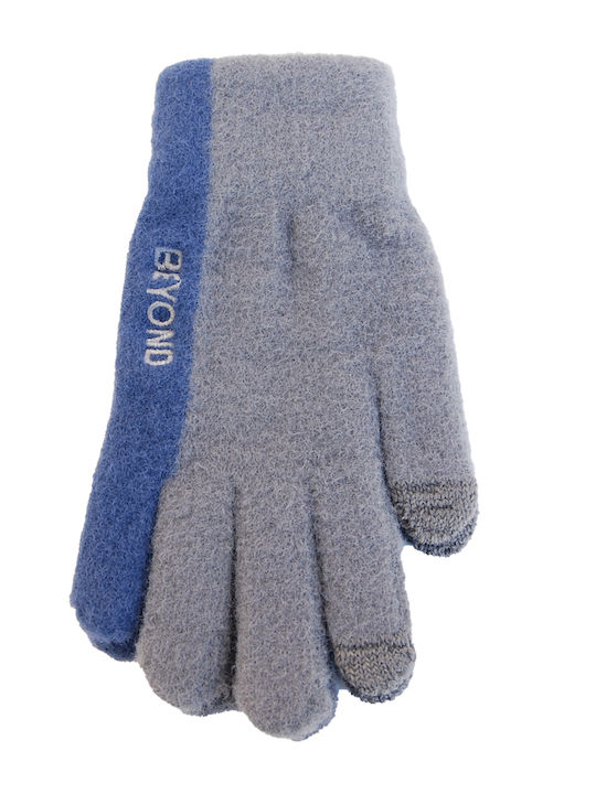 Vamore unisex knitted gloves bicolour grey - blue, elastic mohair [54373]