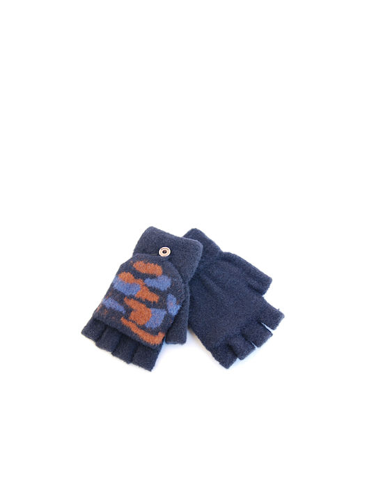 Vamore unisex knitted gloves with cropped fingers, elastic mohair, dark blue [54377]
