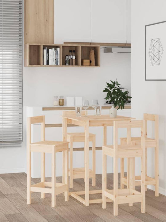 Τραπέζι Μπαρ με 4 Σκαμπό 80x80εκ. Φυσικό