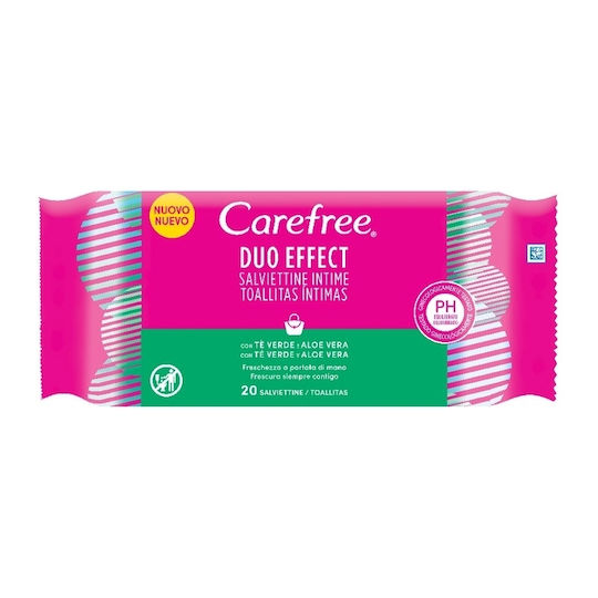 CareFree Duo Effect Intimate Wipes Intimate Area Cleansing Pads with Aloe 20pcs