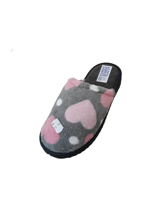 Winter washable slippers with hearts NH-41 Grey