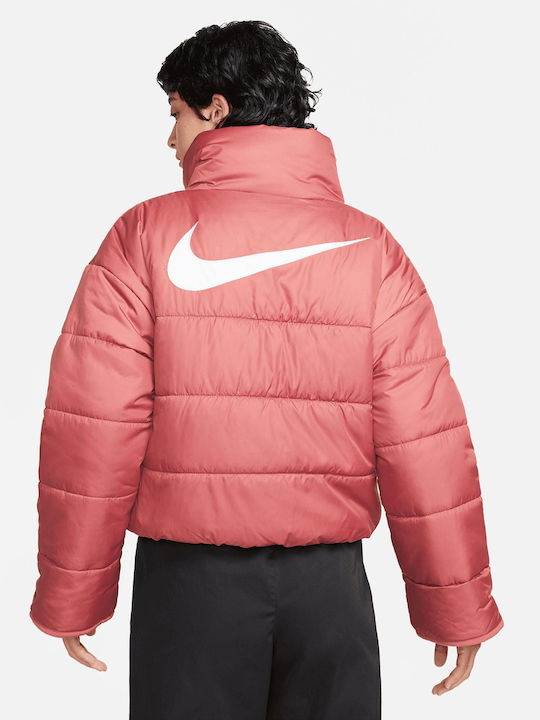 Sportswear Women's Short Puffer Jacket Double Sided Waterproof for Winter Red