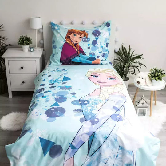 Disney Frozen Σετ Παιδική Παπλωματοθήκη Μονή με Μαξιλαροθήκη Βαμβακερή Γαλάζια 140x240εκ.