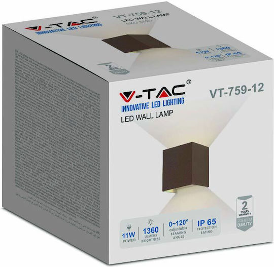V-TAC Wandmontiertes Außen-Spotlight LED IP65 11W mit Warmweiß Licht Doppelstrahl 10x10x10εκ.