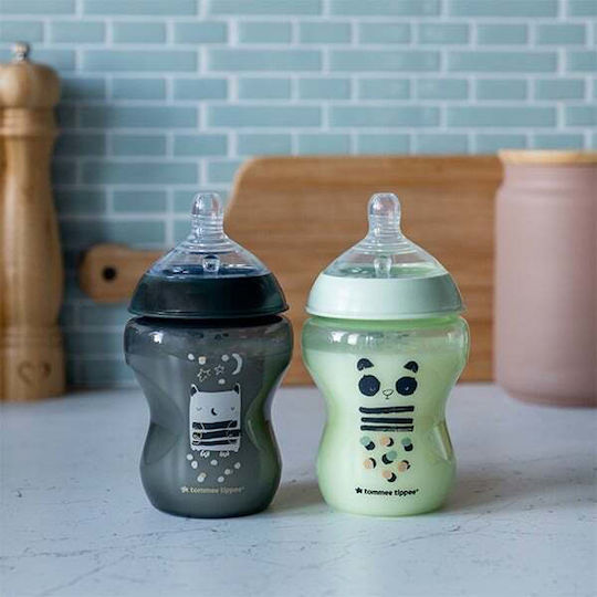 Tommee Tippee Σετ Πλαστικά Μπιμπερό Closer to Nature Κατά των Κολικών με Θηλή Σιλικόνης για 0+ μηνών Μαύρο Panda & Owl - Μαύρο - Πράσινο 260ml 2τμχ