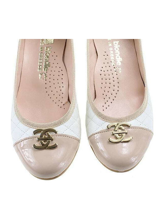 Synthetic Leather Ballerinas White/beige
