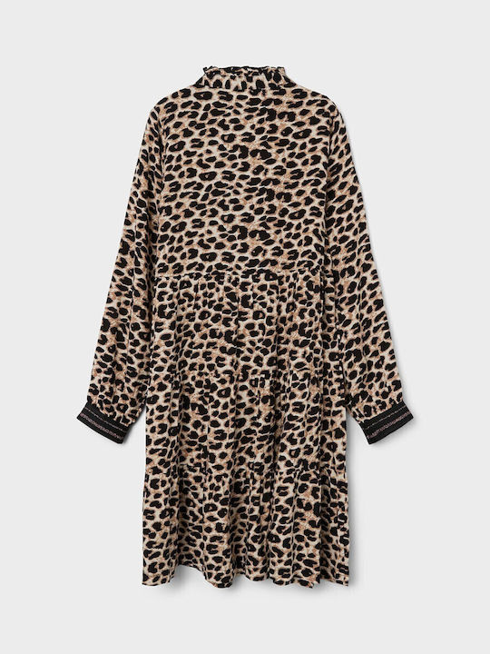 Παιδικό Φόρεμα Μακρυμάνικο Animal Print Καφέ