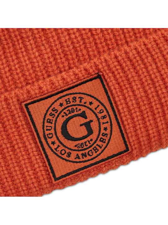 Beanie Beanie with Rib Knit in Orange color