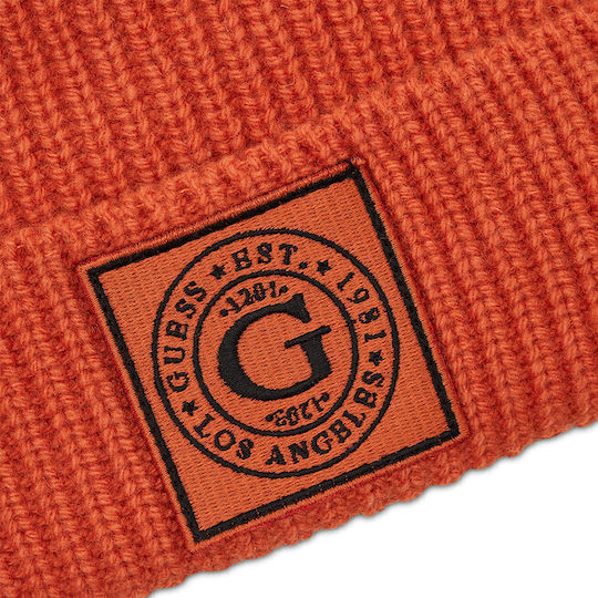 Beanie Beanie with Rib Knit in Orange color