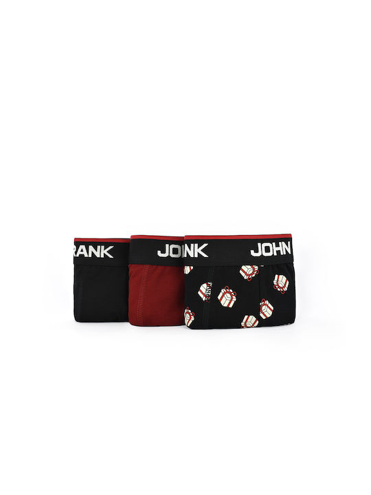 John Frank Men's Boxers Blue/Black/Red with Patterns 3Pack