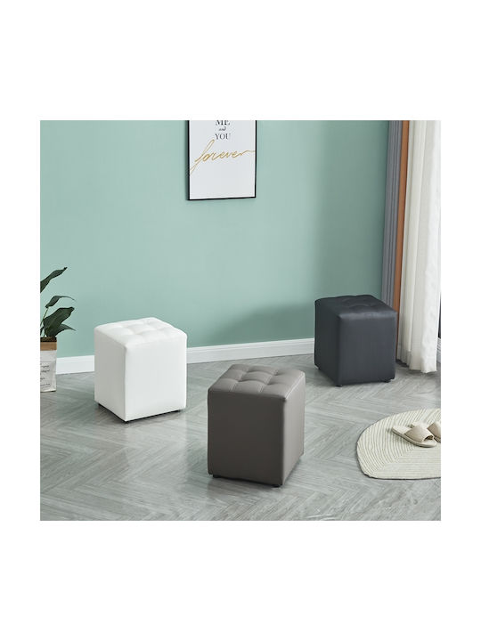 Stool For Living Room Upholstered with Leatherette Cube Black 37x37x45cm