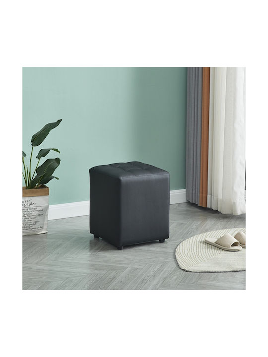 Stool For Living Room Upholstered with Leatherette Cube Black 37x37x45cm