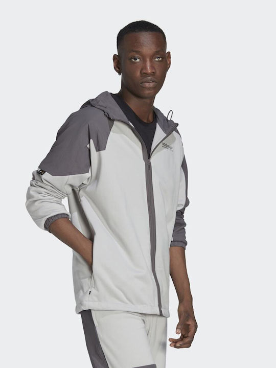 Adventure Winter Fabric Mix Men's Fleece Cardigan with Hood Gray