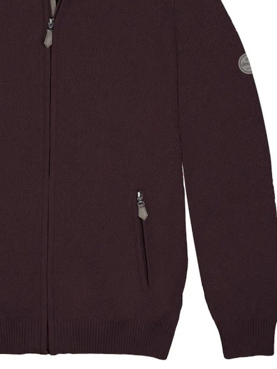 Double Men's Knitted Cardigan with Zipper Burgundy