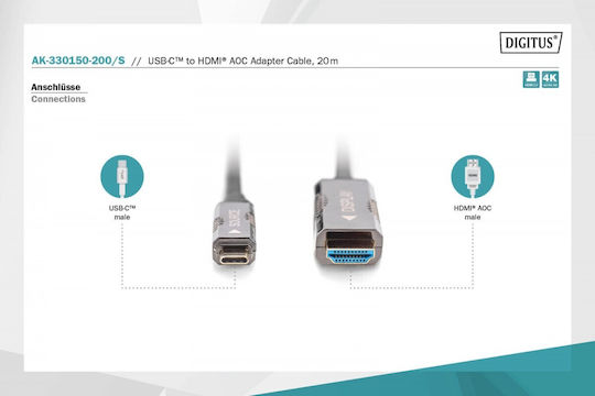 Digitus Cable HDMI male - USB-C male 20m Black