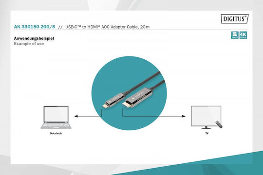 Digitus Cable HDMI male - USB-C male 20m Black