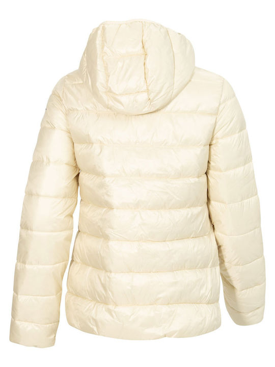 Champion Women's Short Puffer Jacket for Winter with Hood Beige