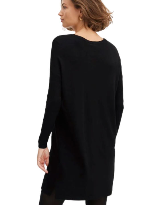 Fransa Women's Knitting Blouse Dress Long Sleeve Black