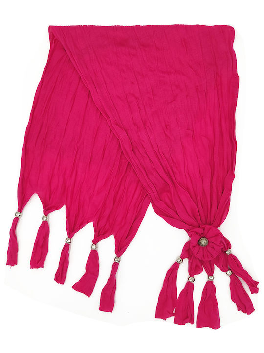 Women's scarf with fringes and beads Fuchsia code 3586