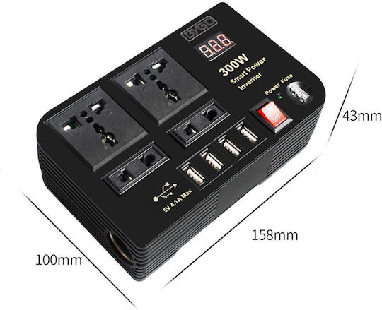 Andowl Invertor Auto Modificat Sine Wave 300W pentru Convertirea 12V DC în 220V AC cu 4xUSB