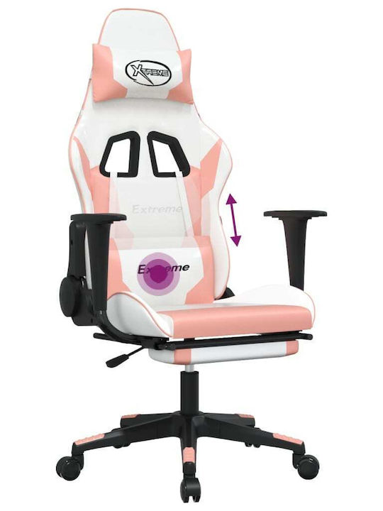 vidaXL 345466 Καρέκλα Gaming Δερματίνης με Υποπόδιο Λευκό/Ροζ