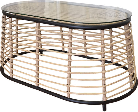 Masa Masa de lounge pentru spații exterioare mici Rattan cu suprafață din sticlă Loom 55x95x45buc