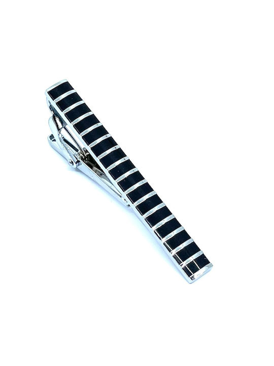 Silber Krawattenklammer mit schwarzem Emaille 5,5 cm