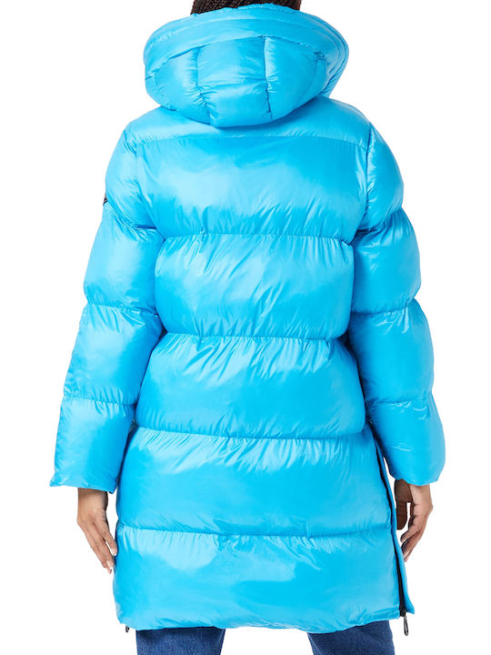 Replay Women's Long Puffer Jacket for Winter with Hood Real Azure