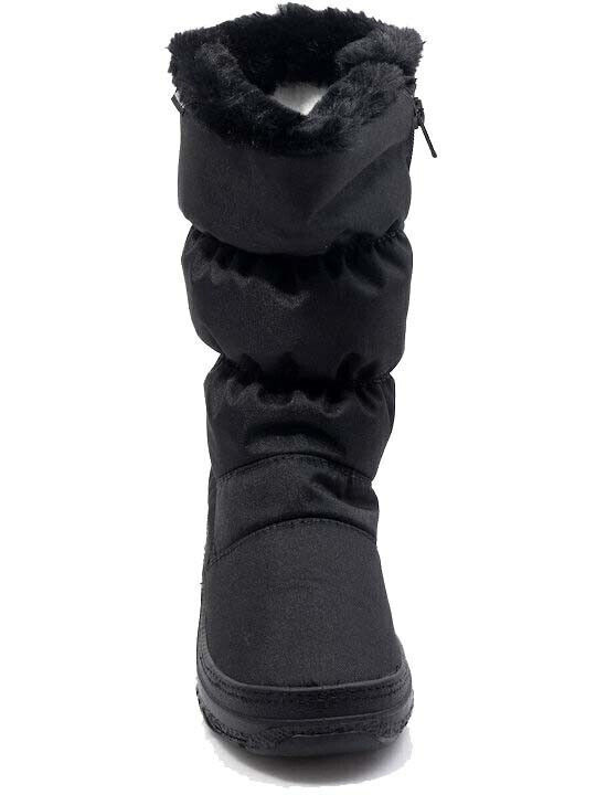 Synthetic Leather Snow Boots with Zipper & Fur Antarctica Black