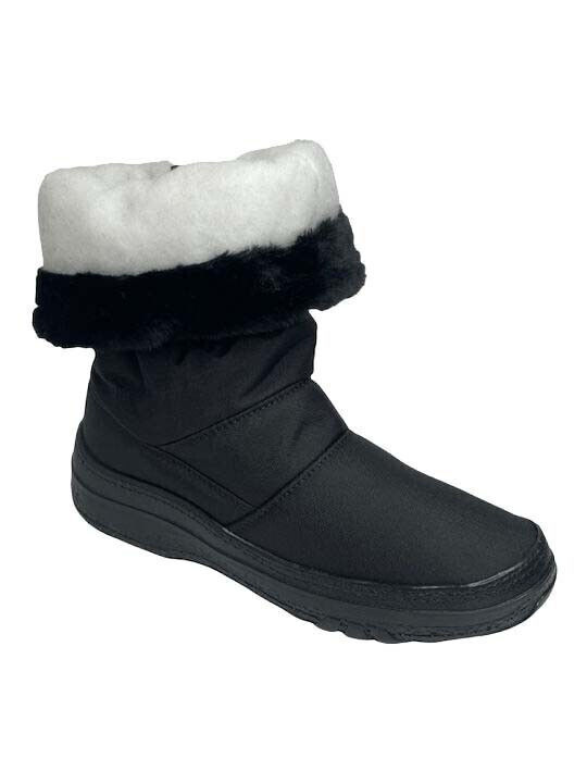 Synthetic Leather Snow Boots with Zipper & Fur Antarctica Black