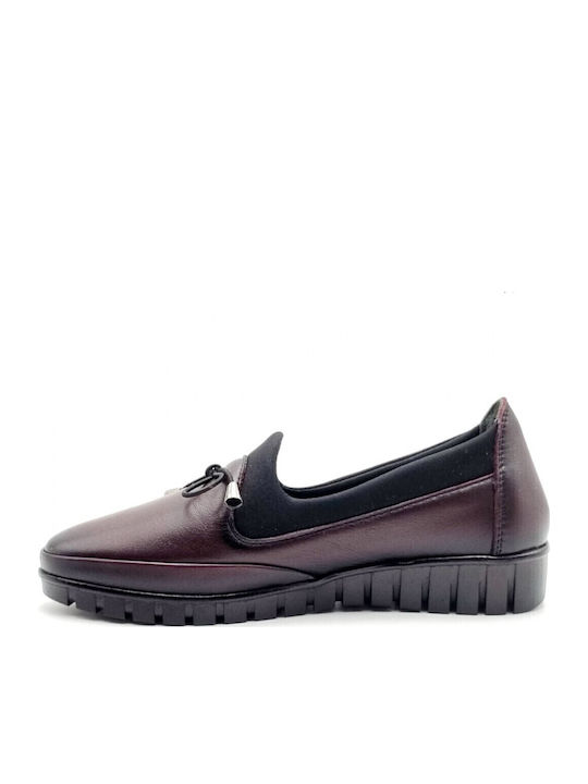 Leather Women's Moccasins in Burgundy Color