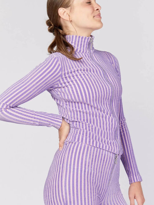 Short Women's Cardigan with Zipper Purple