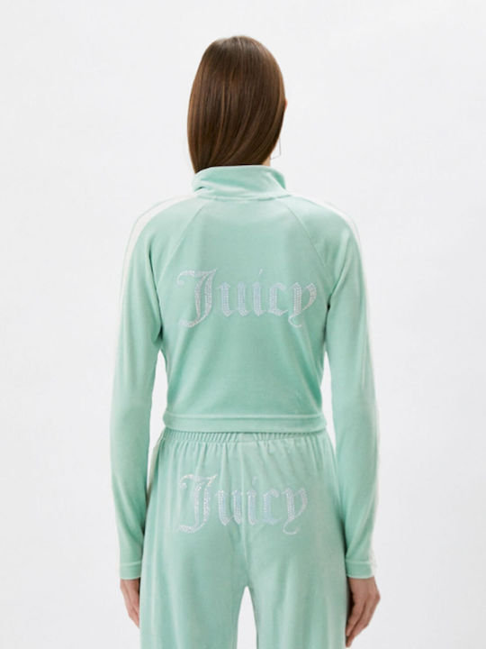 Juicy Couture Lelu Κοντή Γυναικεία Ζακέτα με Φερμουάρ σε Πράσινο Χρώμα