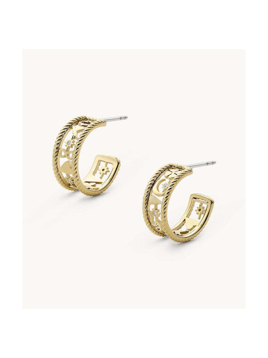 Fossil Sutton Earrings Hoops made of Steel Gold Plated with Stones