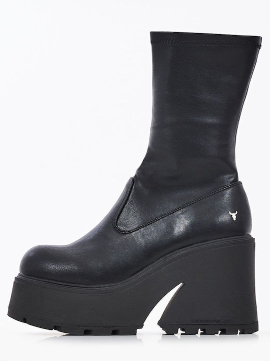 Found Leather Women's Ankle Boots with High Heel Black